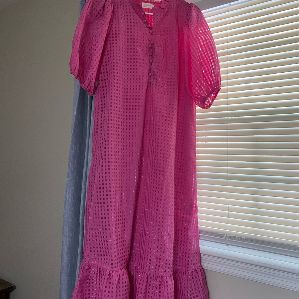 Vibrant Pink Eyelet Dress with Puff Sleeves